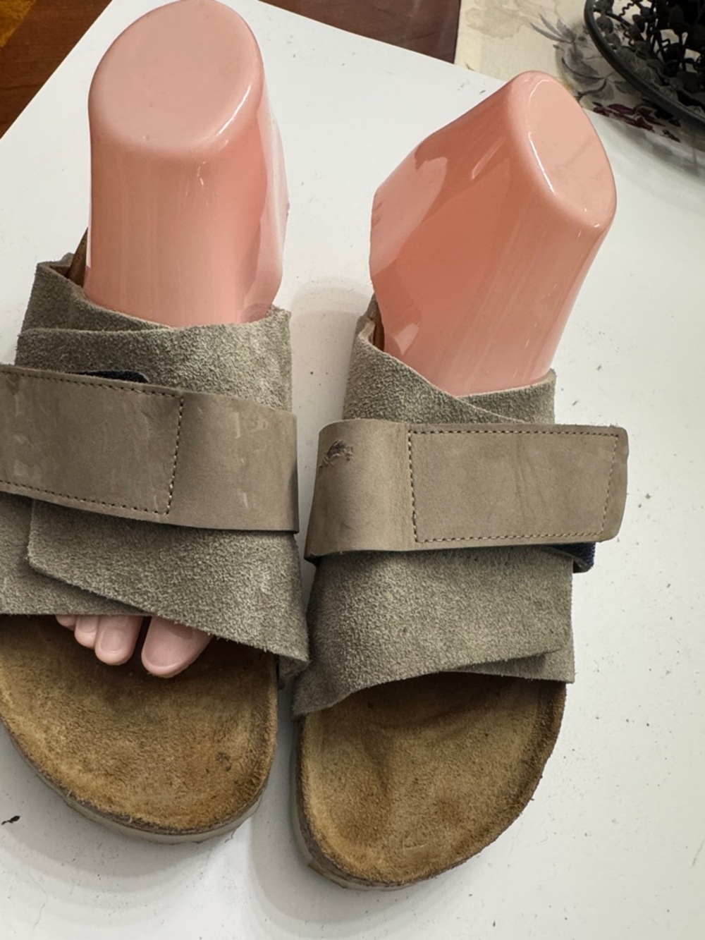 Taupe Suede Slide Sandals - Double Strap size 39 in green